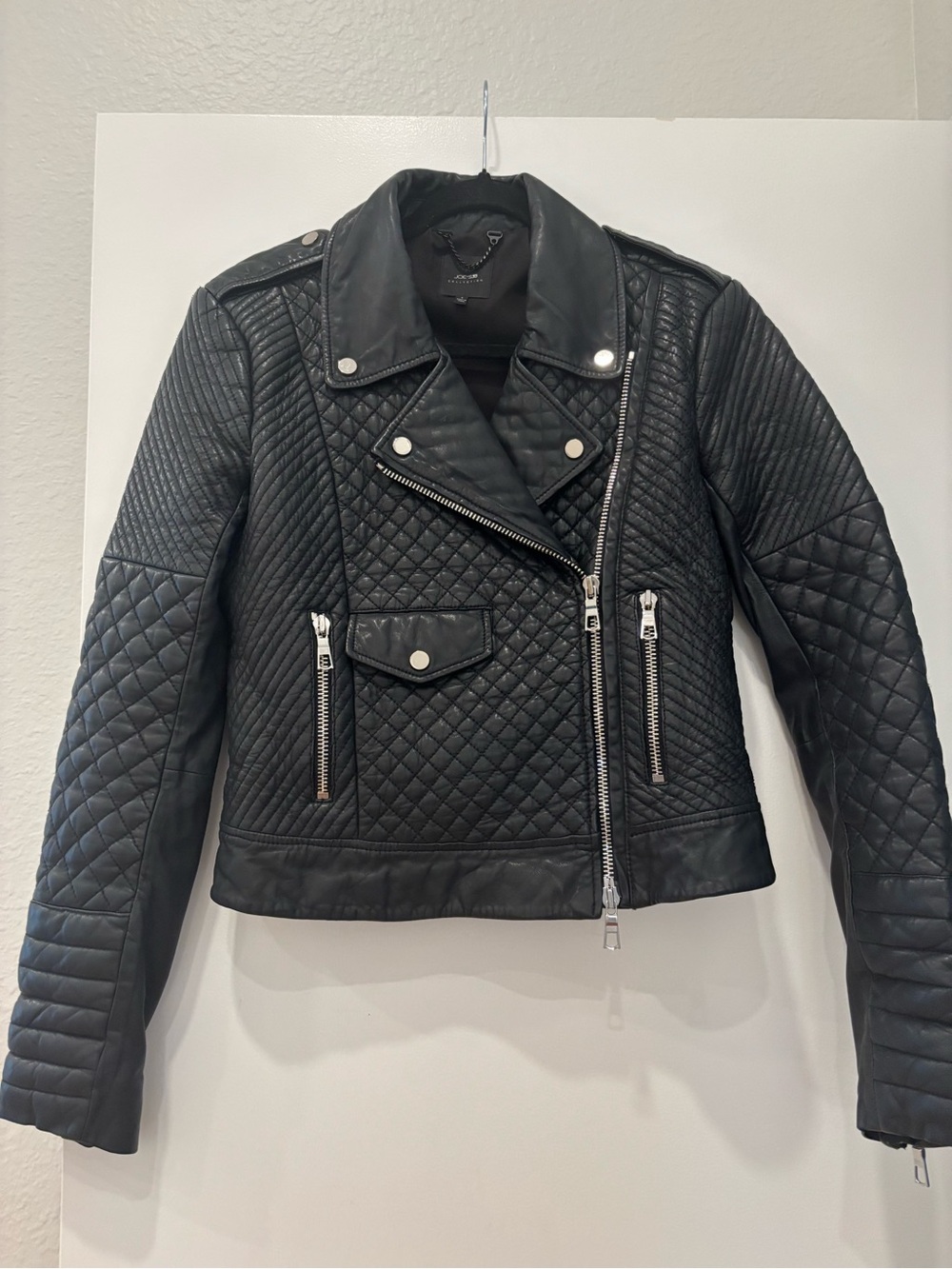 Joe's Jeans Classics Black Quilted Lamb Leather Motorcycle Jacket Trendy Rock